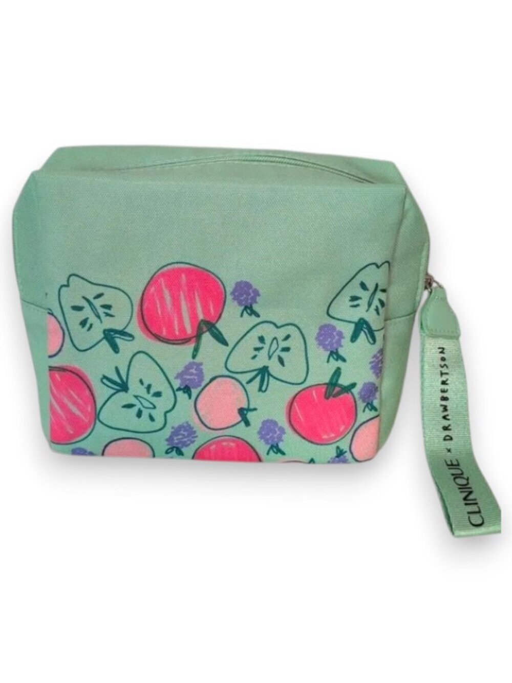 Clinique x Drawberston Limited Edition apples & grapes  bag wristlet New